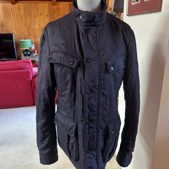 BARBOUR Men Dark Navy Quilted Barn Jacket Coat –  S - Picture 1 of 12